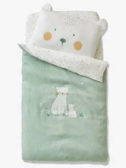 Drap-housse Bébé En Gaze De Coton MY LITTLE BEAR Ivoire / Multicolore - Vertbaudet -Linge De Lit Enfant Boutique drap housse bebe en gaze de coton my little bear 1