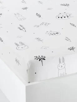 Drap Housse Bébé FORET MAGIQUE Blanc / Noir - Vertbaudet