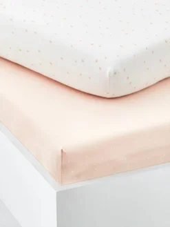 Lot De 2 Draps-housses Bébé En Coton Rose Pâle - Vertbaudet -Linge De Lit Enfant Boutique lot de 2 draps housses bebe en coton 1