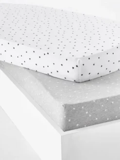 Lot De 2 Draps-housses Bébé En Jersey Extensible Imprimé étoiles Gris Chiné/blanc - Vertbaudet