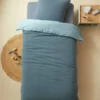 Parure Enfant Bicolore Housse De Couette + Taie D'oreiller En Gaze De Coton Bleu - Vertbaudet
