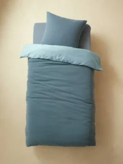 Parure Enfant Bicolore Housse De Couette + Taie D'oreiller En Gaze De Coton Bleu - Vertbaudet -Linge De Lit Enfant Boutique parure enfant bicolore housse de couette taie doreiller en gaze de coton 2