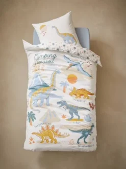Parure Enfant JURASSIC CAMP Oeko-Tex® Blanc Imprimé - Vertbaudet -Linge De Lit Enfant Boutique parure enfant jurassic camp oeko tex 1