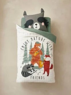 Parure Housse De Couette + Taie D'oreiller Enfant En Coton Bio* FOREST BAND écru / Multicolore - Vertbaudet -Linge De Lit Enfant Boutique parure housse de couette taie doreiller enfant en coton bio forest band 1