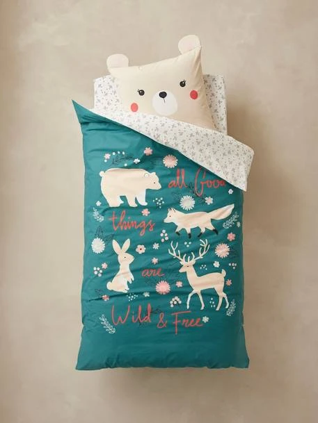 Parure Housse De Couette + Taie D'oreiller Enfant En Coton Bio* NATURE SAUVAGE Bleu - Vertbaudet 2 Parure Housse De Couette + Taie D'oreiller Enfant En Coton Bio* NATURE SAUVAGE Bleu - Vertbaudet – Image 2
