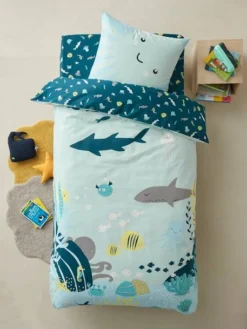 Parure Housse De Couette + Taie D'oreiller Enfant FONDS MARINS Bleu - Vertbaudet