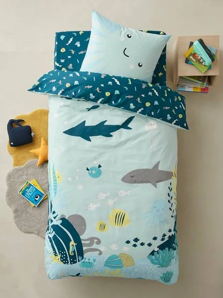 Parure Housse De Couette + Taie D'oreiller Enfant FONDS MARINS Bleu - Vertbaudet 1 Parure Housse De Couette + Taie D'oreiller Enfant FONDS MARINS Bleu - Vertbaudet