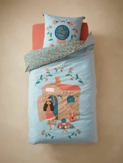 Parure Housse De Couette + Taie D'oreiller Enfant GIPSY ROULOTTE Bleu - Vertbaudet -Linge De Lit Enfant Boutique parure housse de couette taie doreiller enfant gipsy roulotte 1