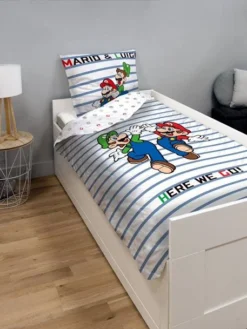 Parure Housse De Couette + Taie D'oreiller Enfant Mario® Blanc Animé - Super Mario -Linge De Lit Enfant Boutique parure housse de couette taie doreiller enfant mario 2