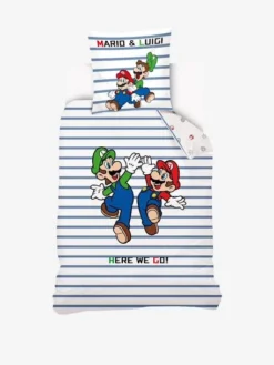 Parure Housse De Couette + Taie D'oreiller Enfant Mario® Blanc Animé - Super Mario