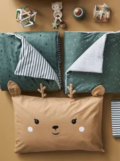 Taie D'oreiller Bébé Biche GREEN FOREST Beige - Vertbaudet -Linge De Lit Enfant Boutique taie doreiller bebe biche green forest 2